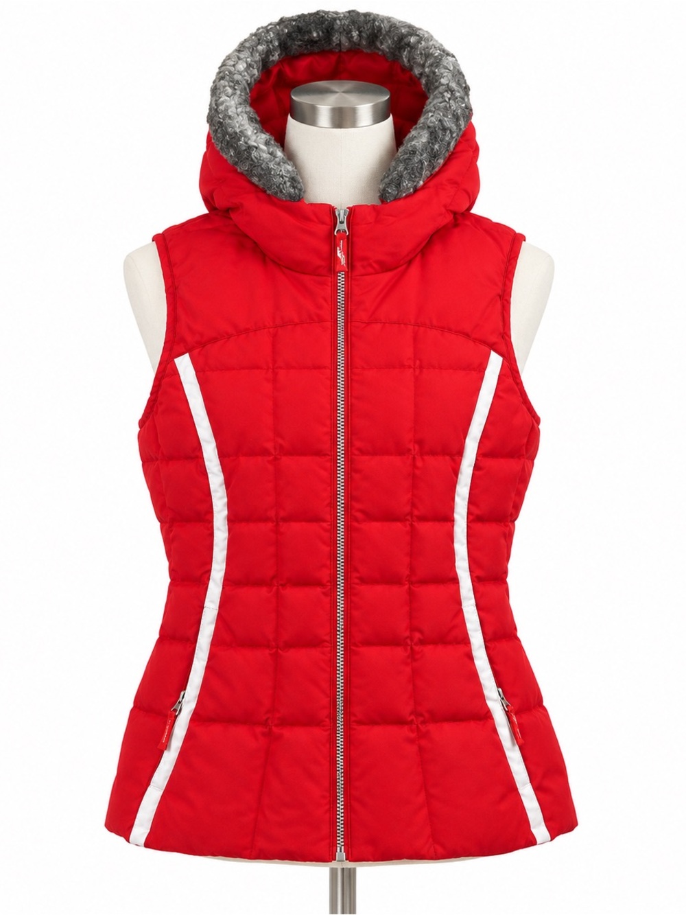 Eddie Bauer Goose Down Red Puffer Vest Women’s Large Hooded Insulated Outdoor